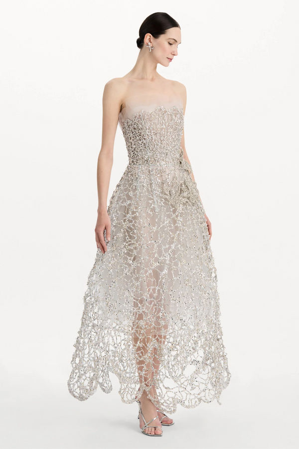 Crystal Leaves Embroidered Gown