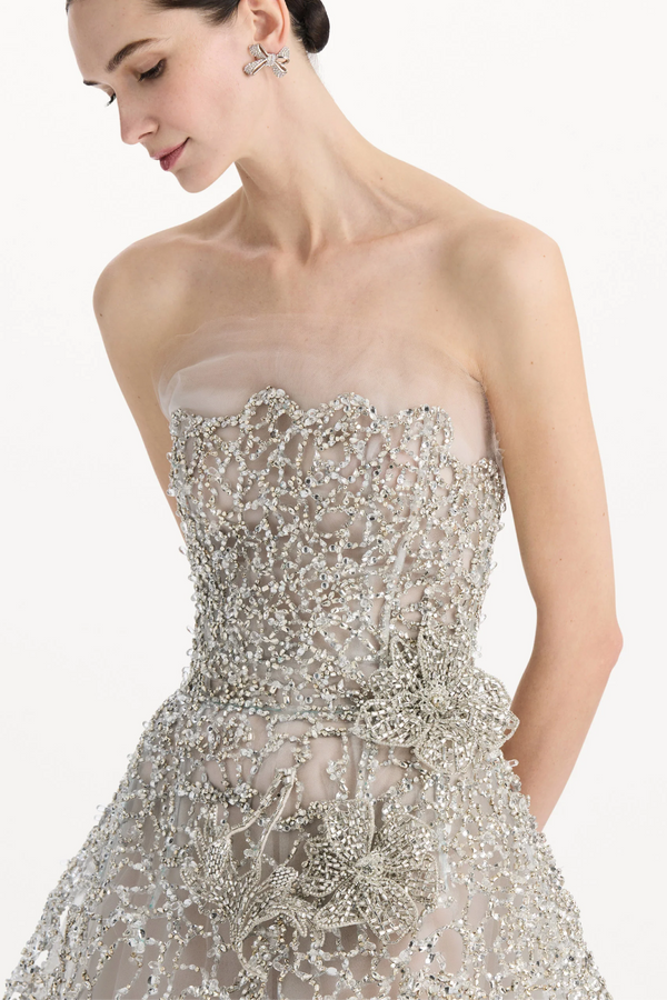 Crystal Leaves Embroidered Gown
