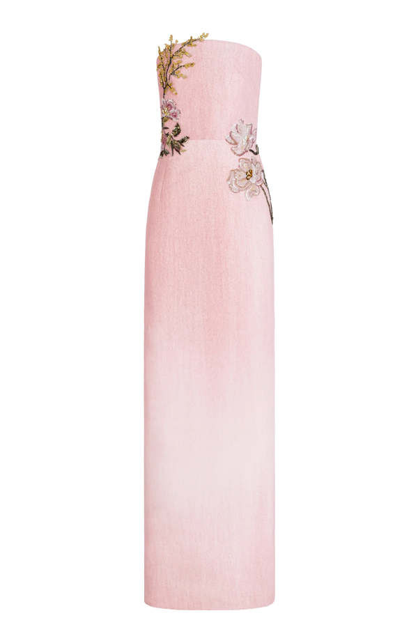 Beaded Mixed Botanical Embroidered Column Gown