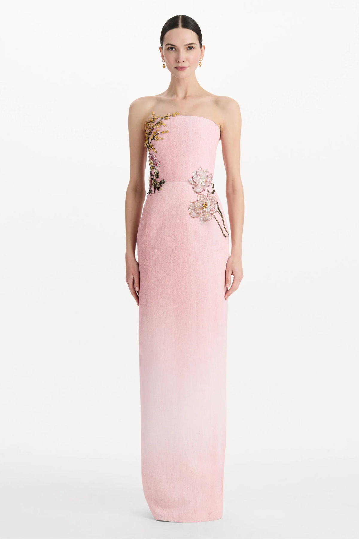 Beaded Mixed Botanical Embroidered Column Gown