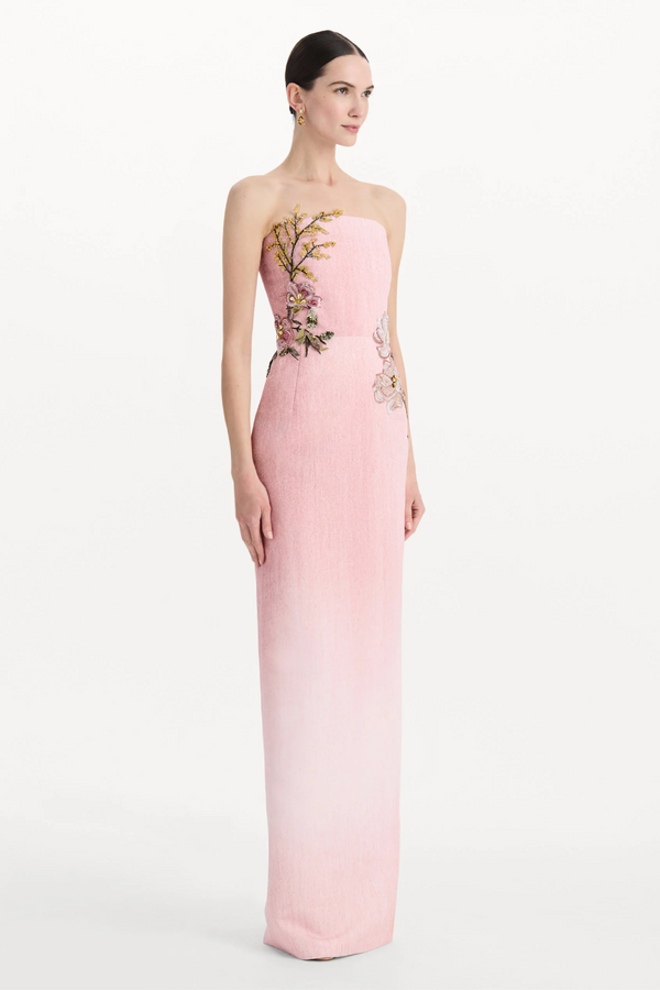 Beaded Mixed Botanical Embroidered Column Gown