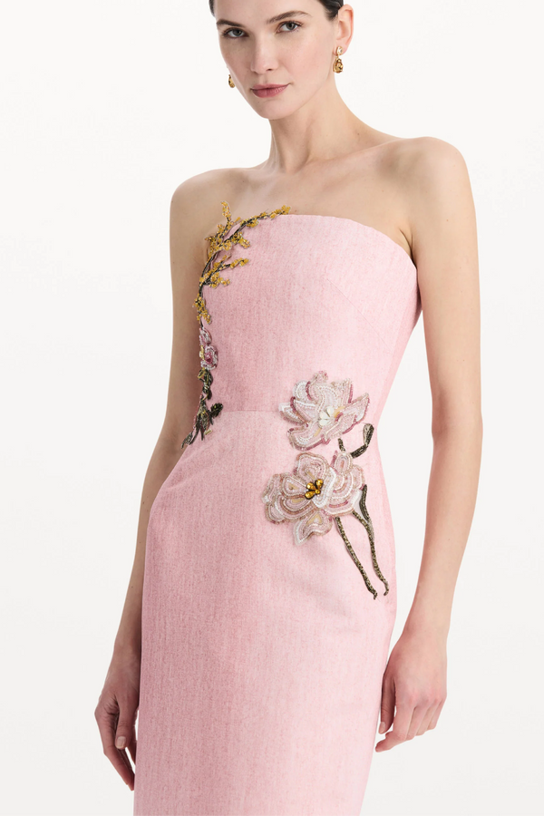 Beaded Mixed Botanical Embroidered Column Gown