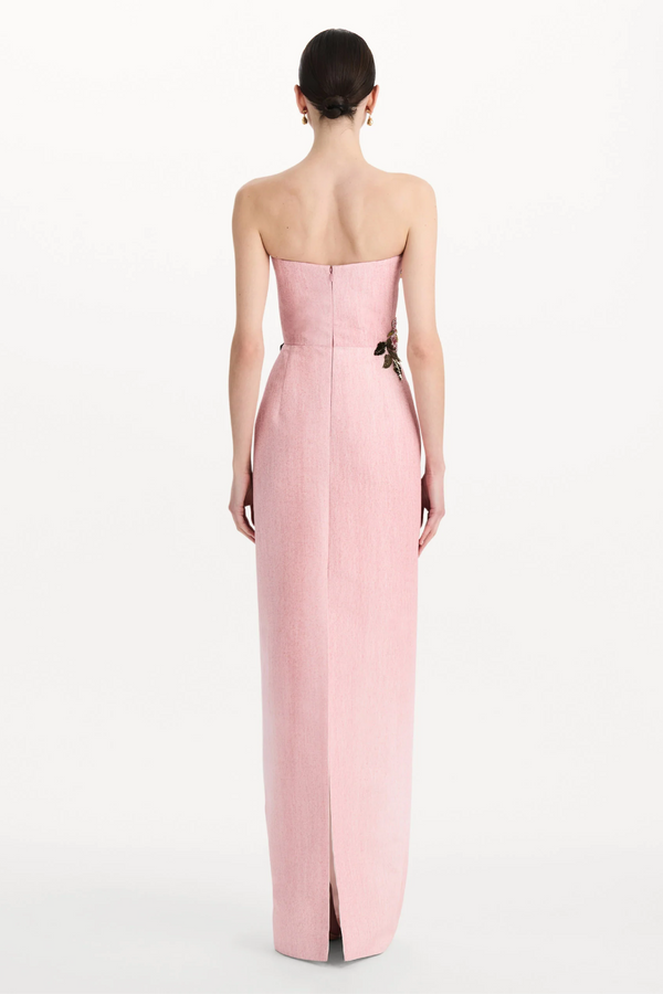 Beaded Mixed Botanical Embroidered Column Gown