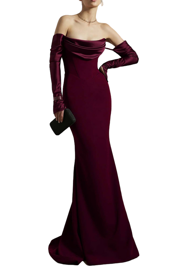 Raven Burgundy Crepe Long Dress