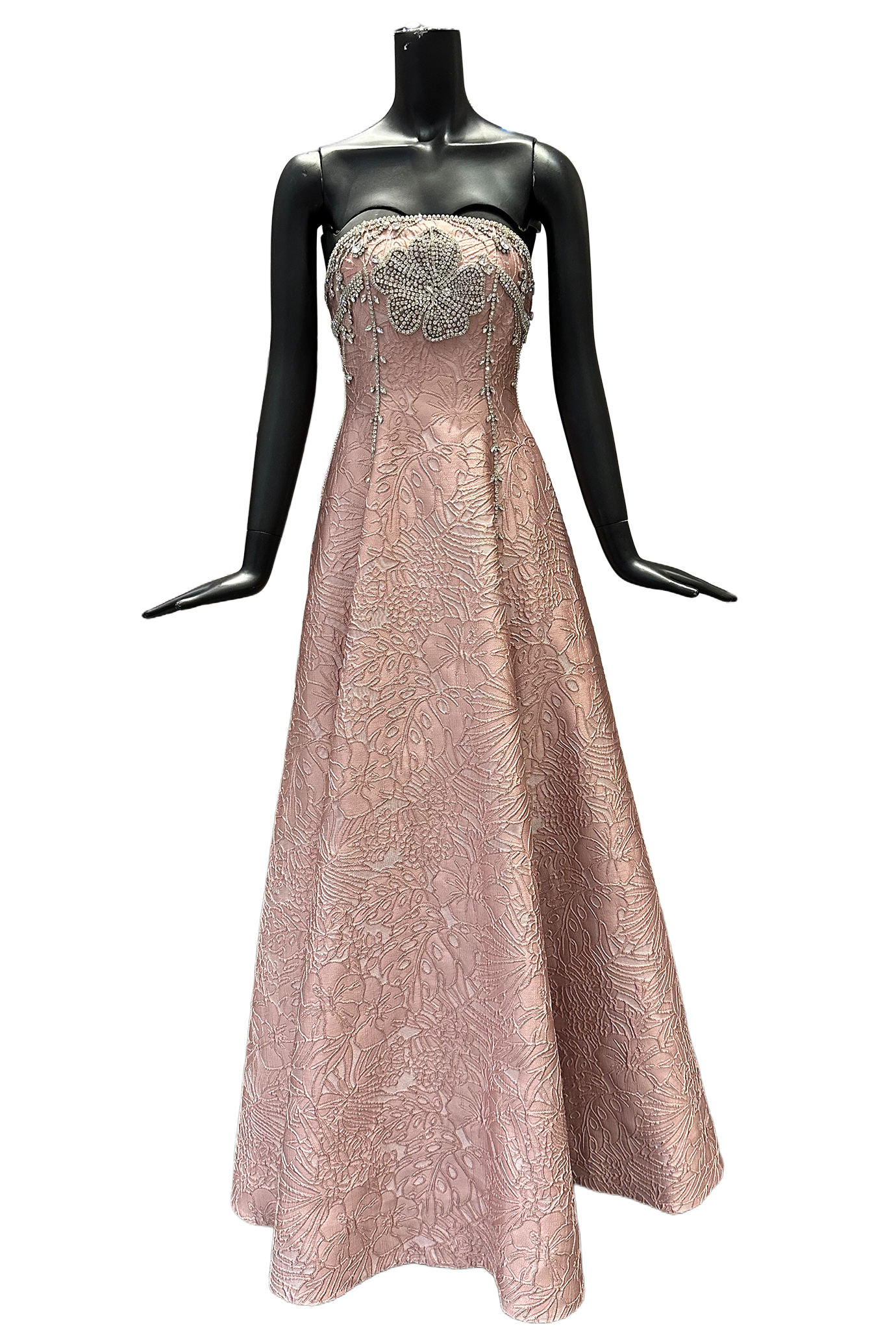 Crystal Embellished Brocade Gown