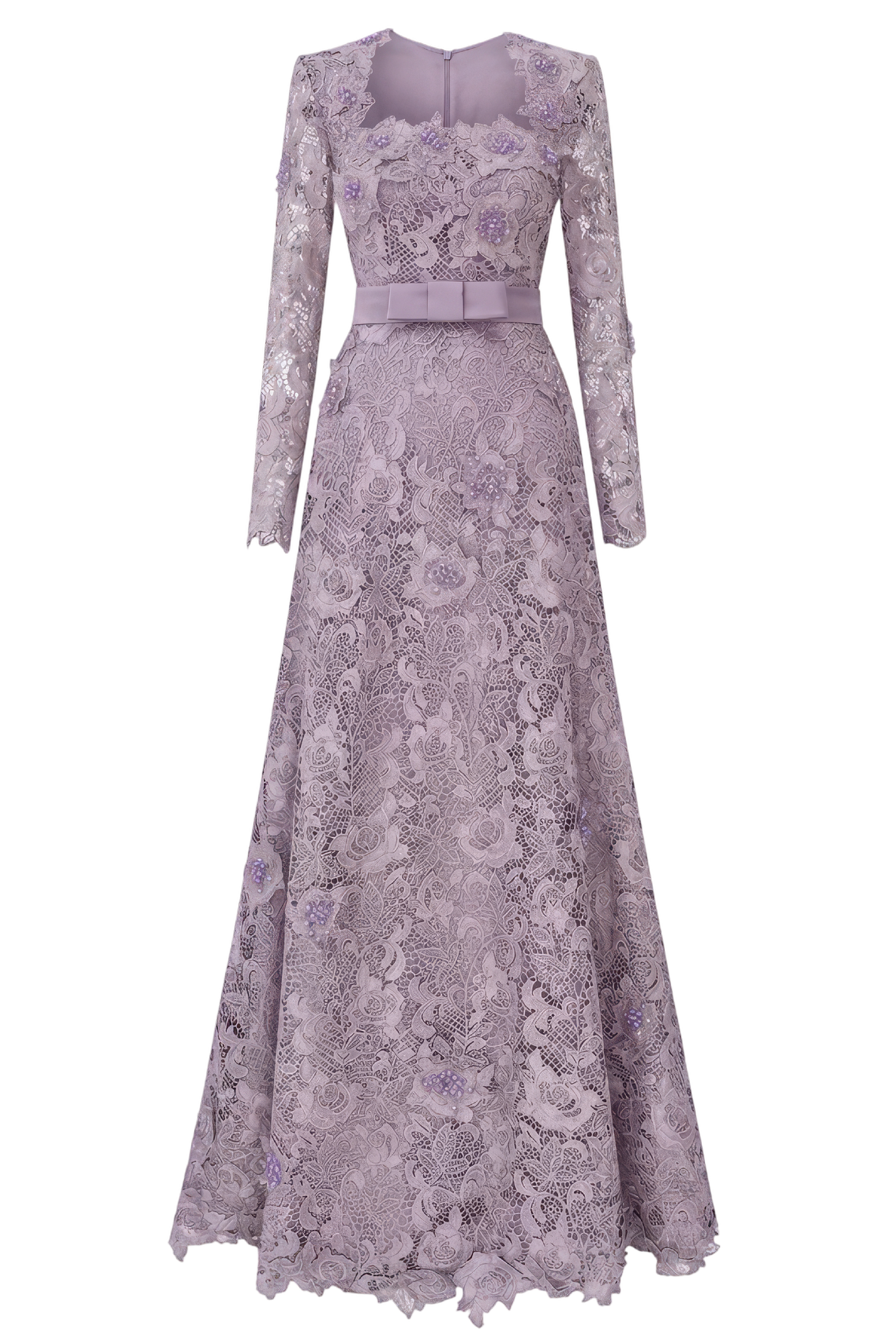 Lilac Square Neck A-line Guipure Gown