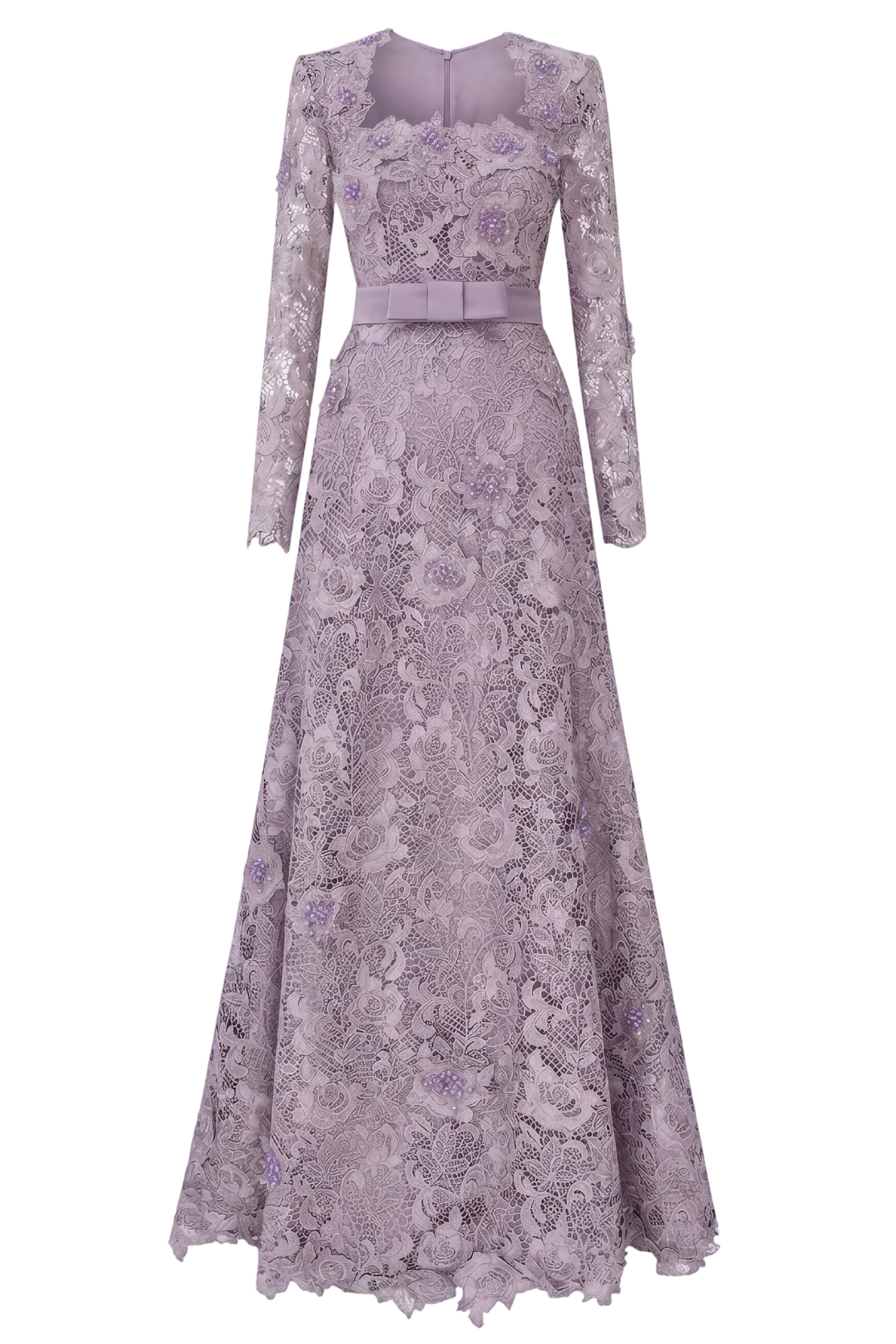 Lilac Square Neck A-line Guipure Gown
