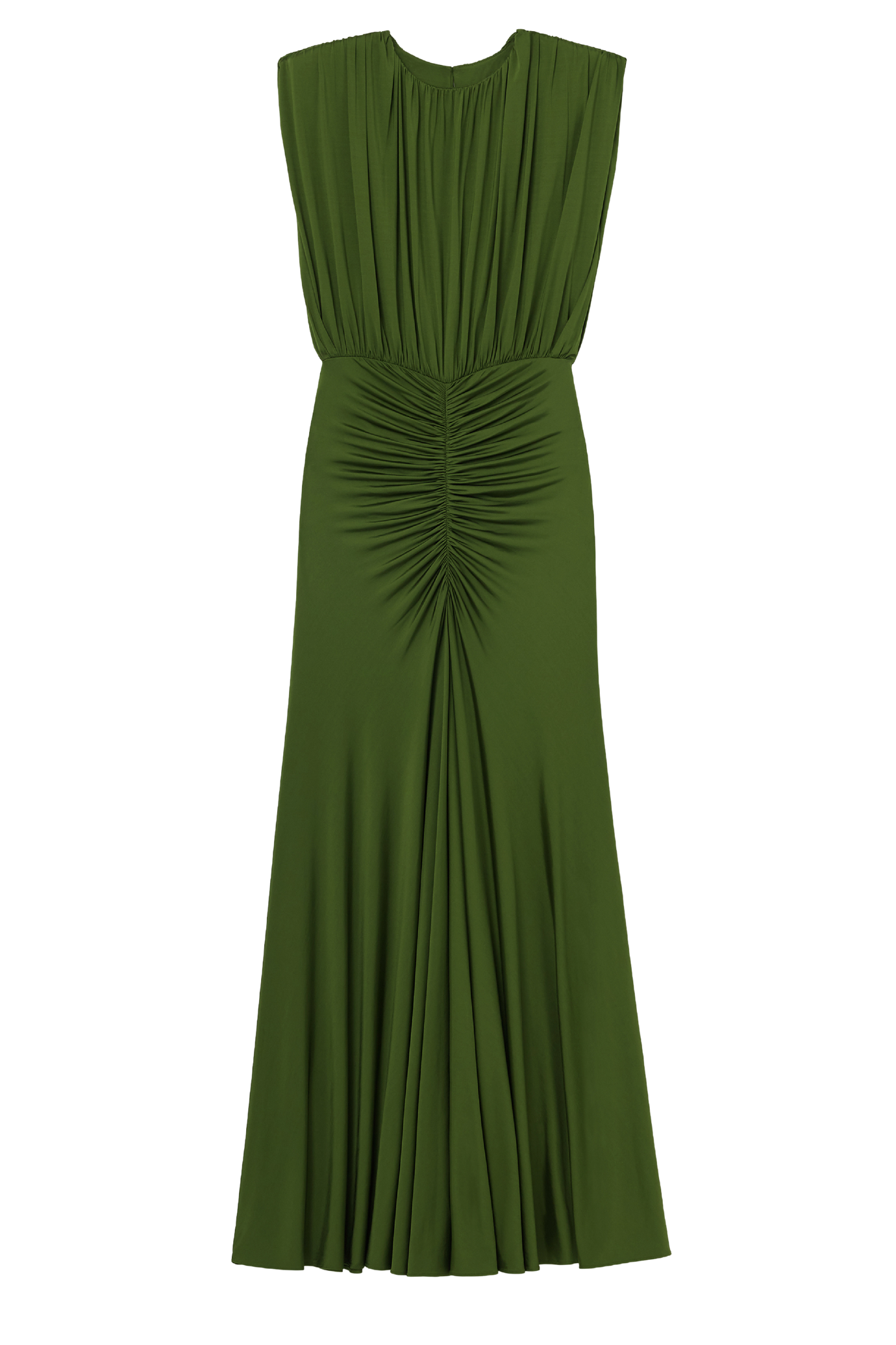 Olive Jersey Gathered Maxi Dress