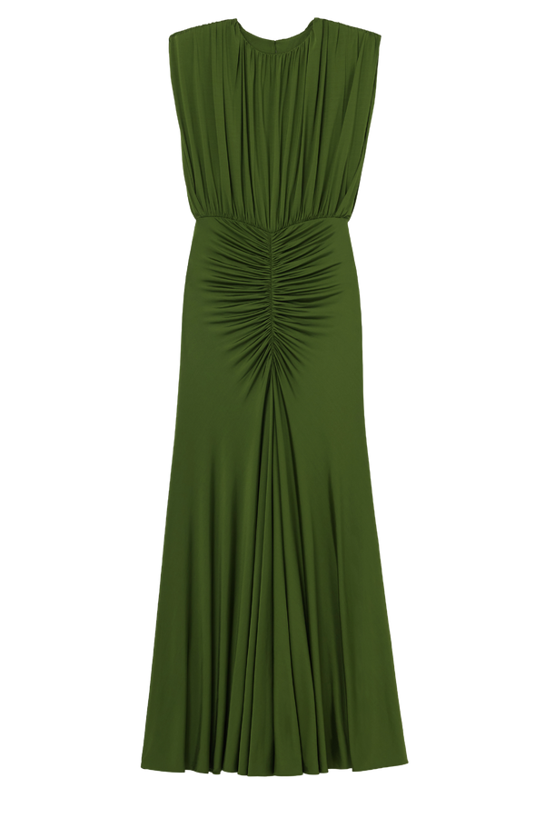 Olive Jersey Gathered Maxi Dress