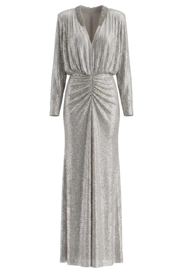 Champagne Rhinestone Embellished Maxi Dress