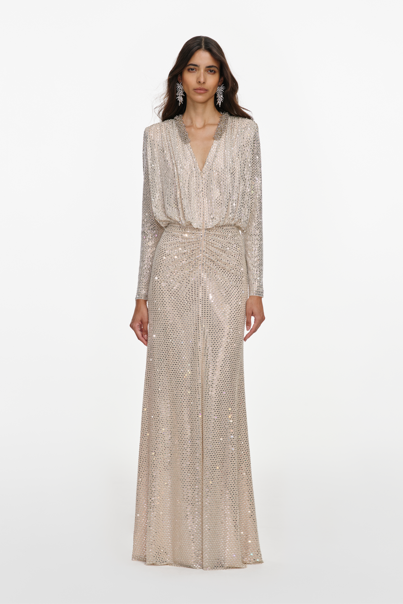 Champagne Rhinestone Embellished Maxi Dress
