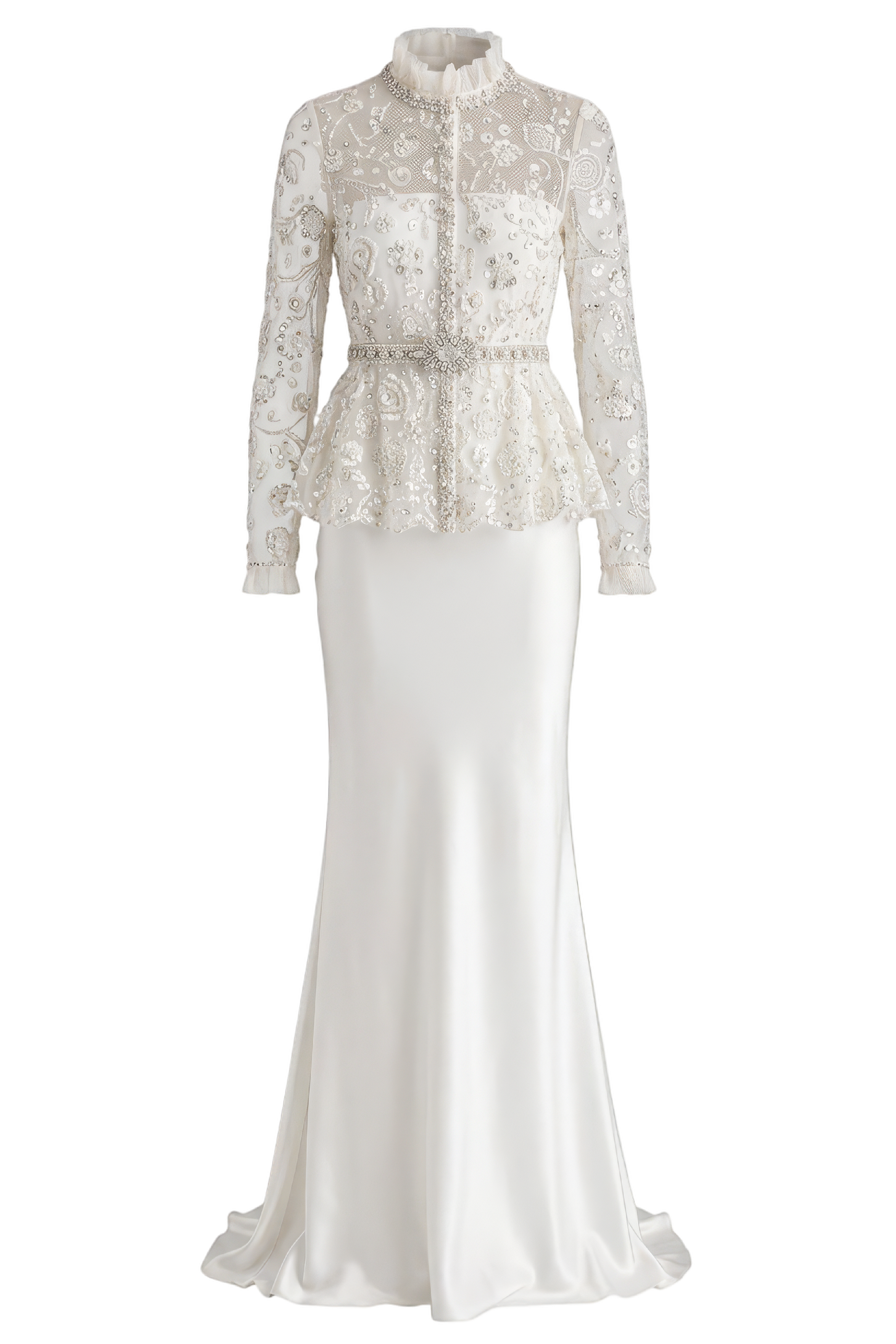 Cream Sequin Embellished Satin Maxi Dress