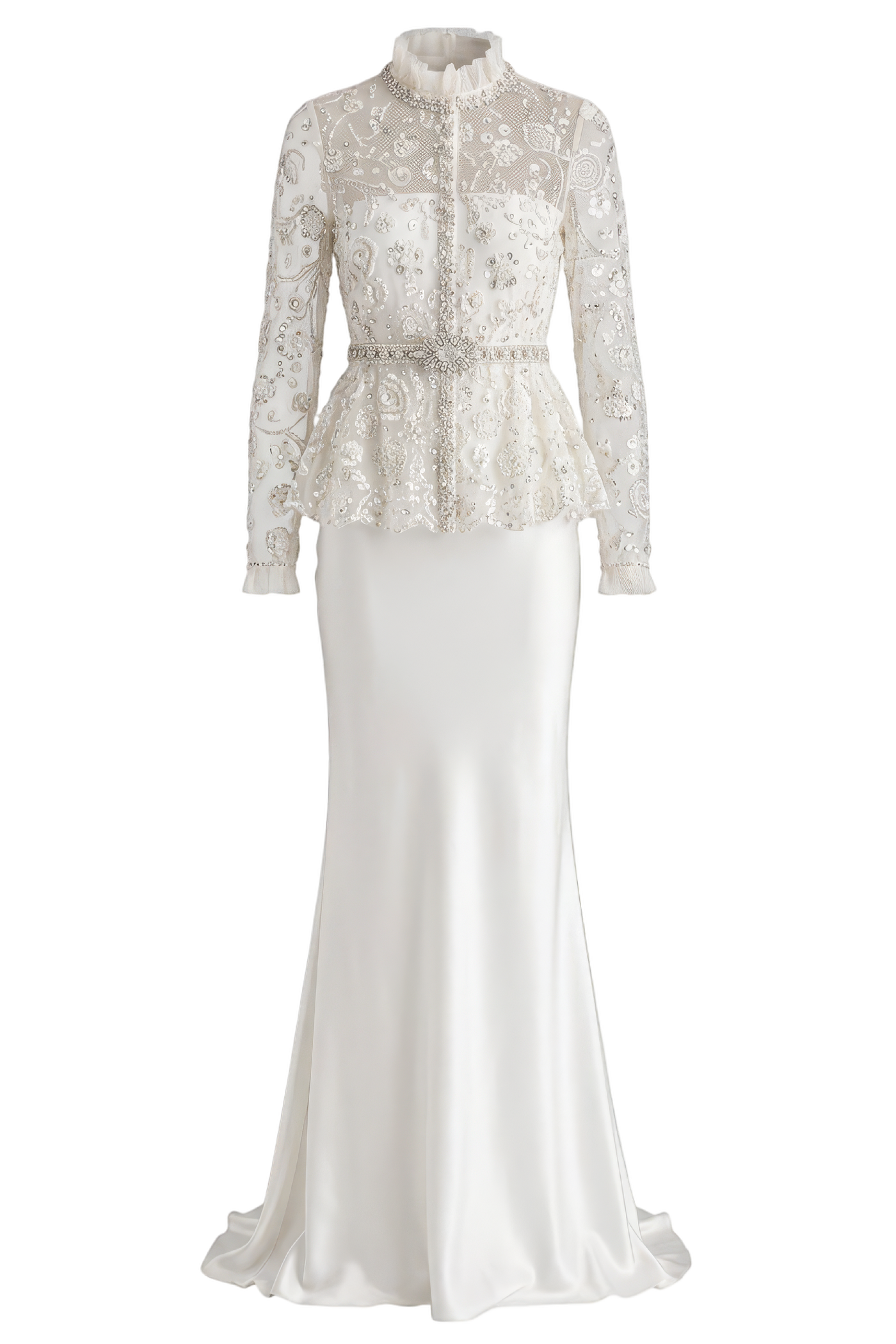 Cream Sequin Embellished Satin Maxi Dress