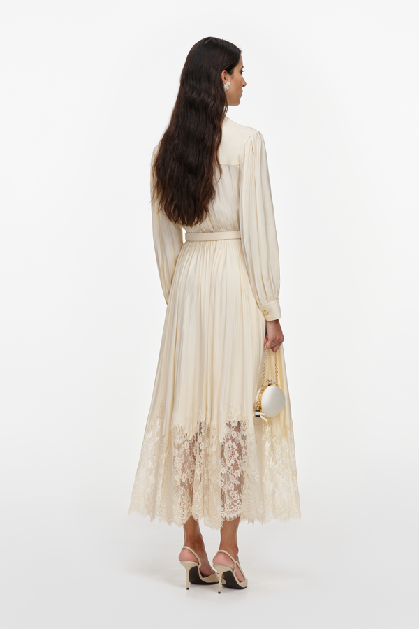 Yellow Lace Pleated Midi Dress