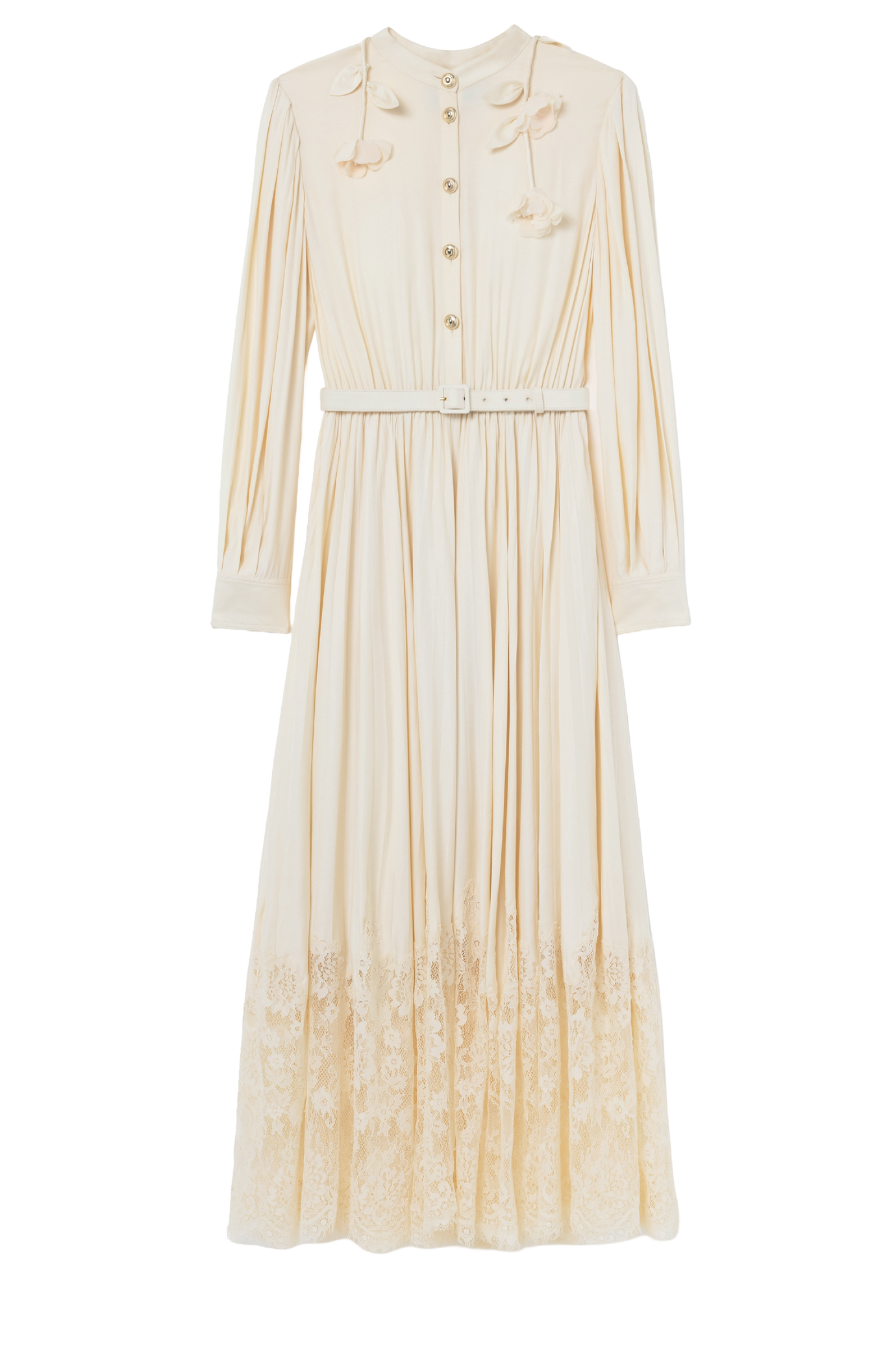 Yellow Lace Pleated Midi Dress