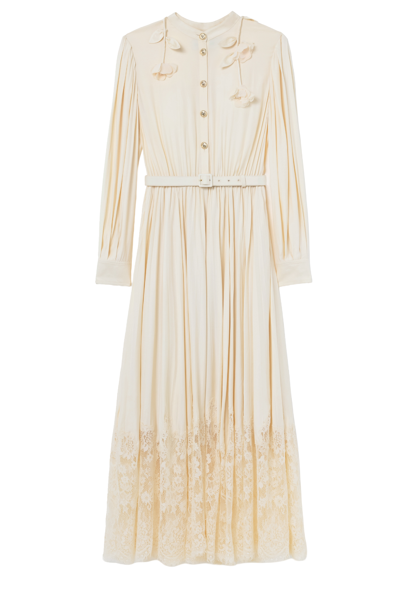 Yellow Lace Pleated Midi Dress