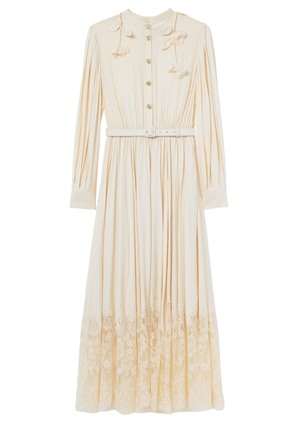 Yellow Lace Pleated Midi Dress