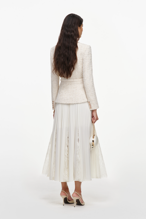 Cream Tailored Boucle And Chiffon Midi Dress