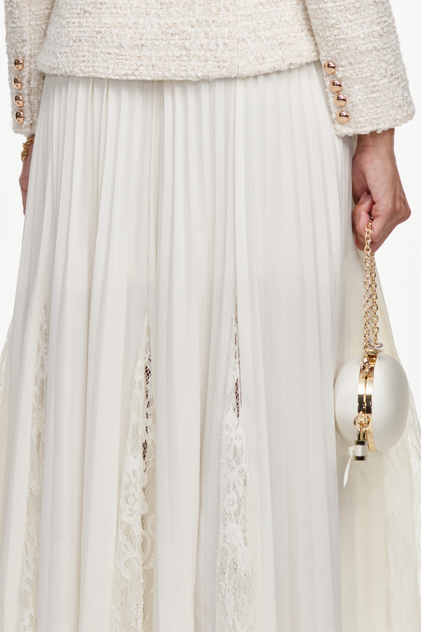 Cream Tailored Boucle And Chiffon Midi Dress