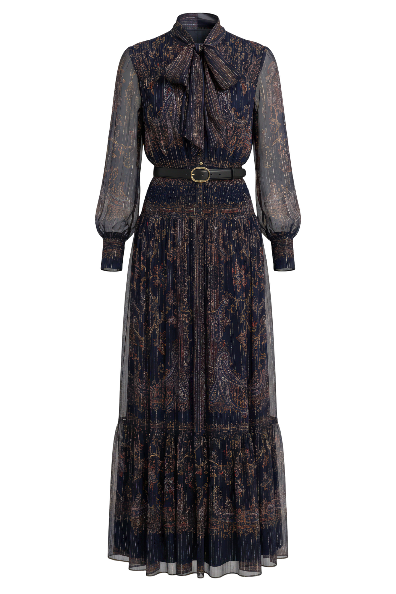 Navy Printed Georgette Maxi Dress