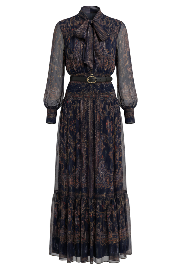 Navy Printed Georgette Maxi Dress