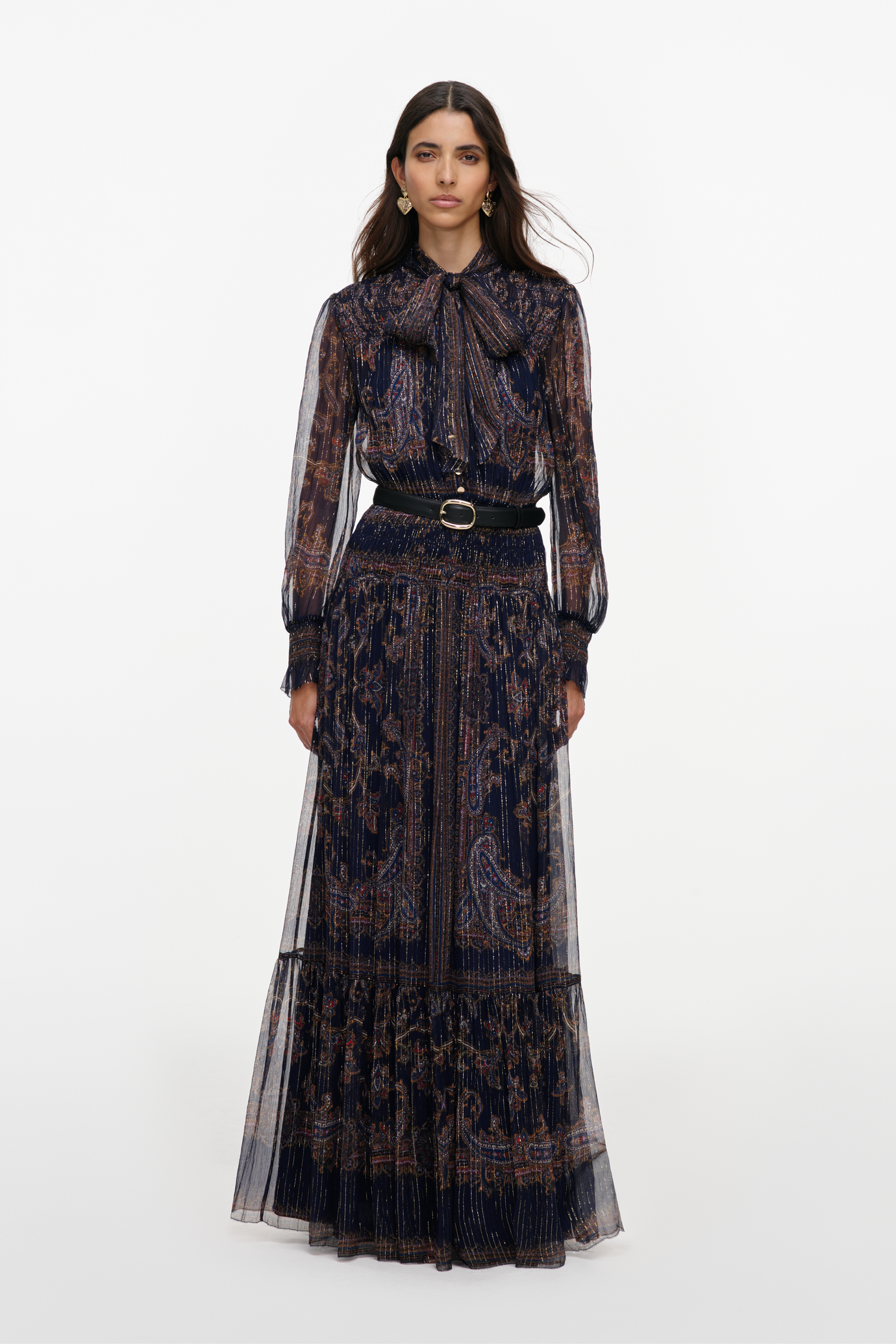 Navy Printed Georgette Maxi Dress