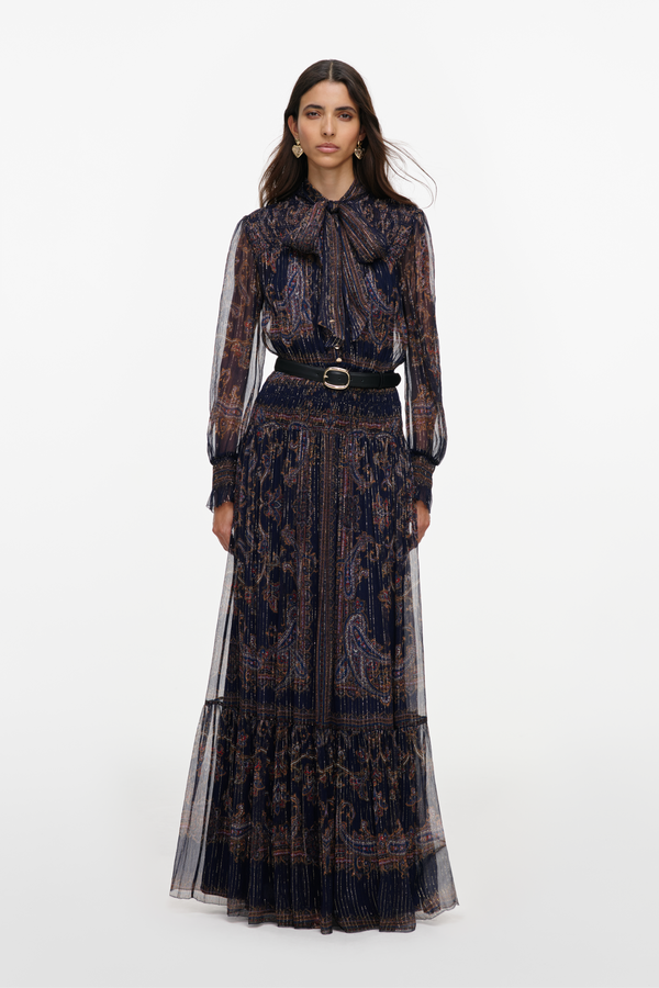 Navy Printed Georgette Maxi Dress