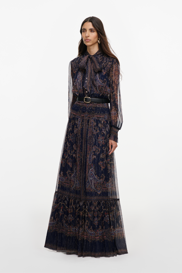 Navy Printed Georgette Maxi Dress