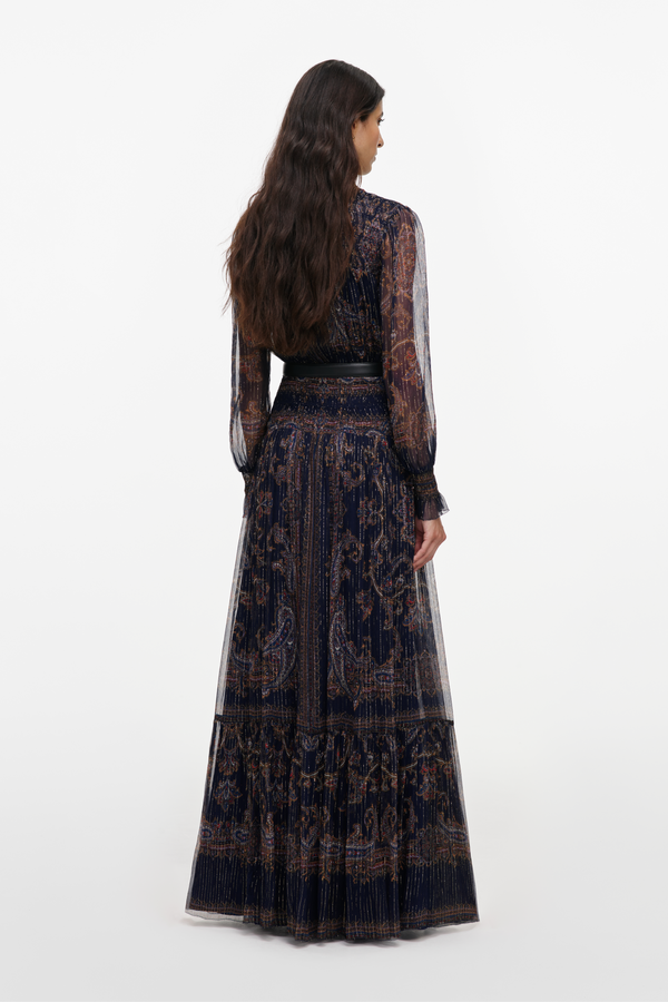 Navy Printed Georgette Maxi Dress