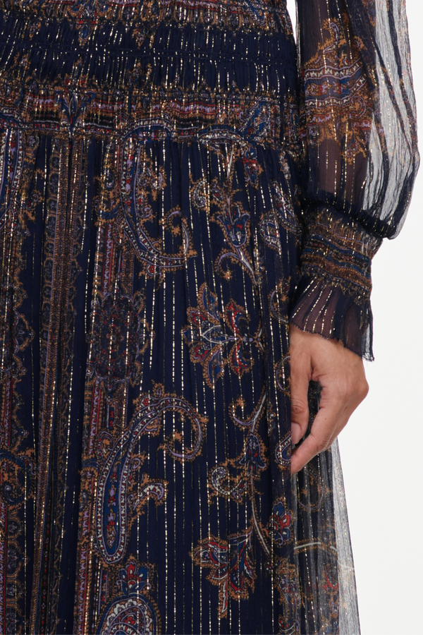 Navy Printed Georgette Maxi Dress