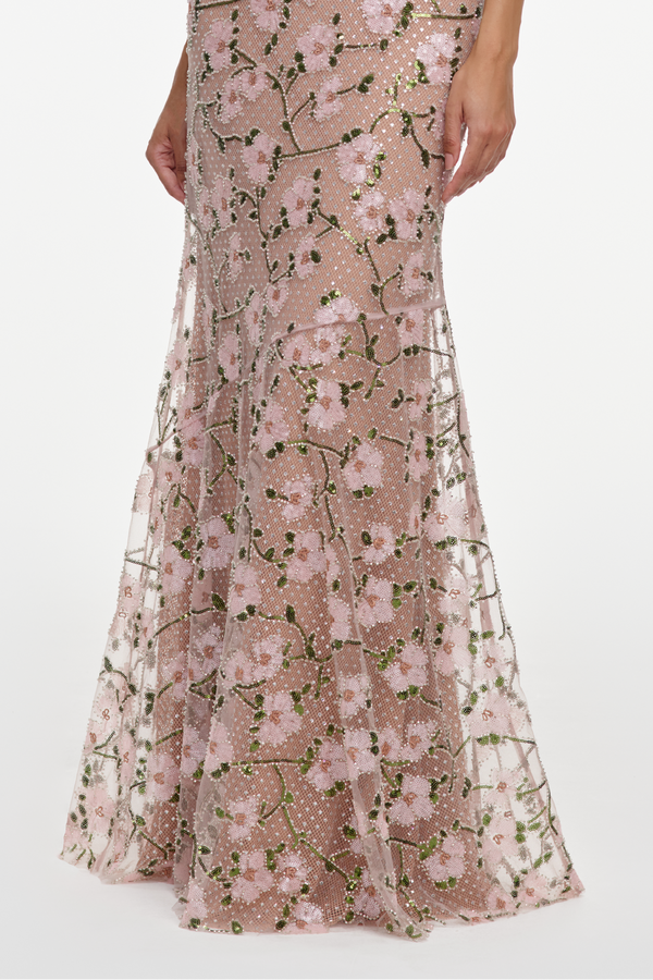 Pink Rhinestone Sequin Mesh Maxi Dress