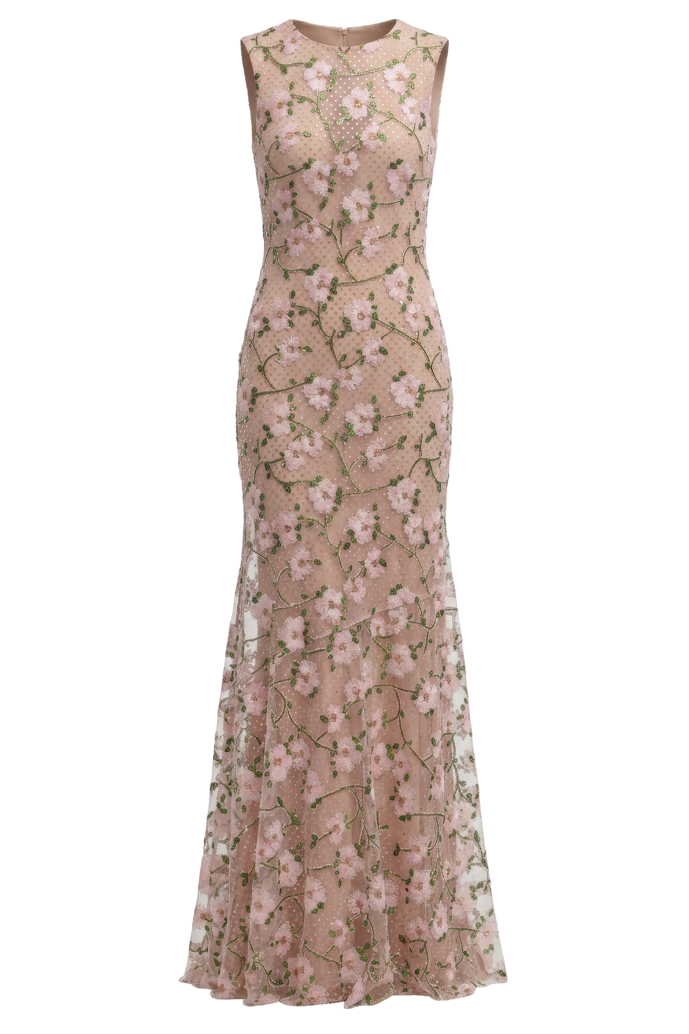 Pink Rhinestone Sequin Mesh Maxi Dress