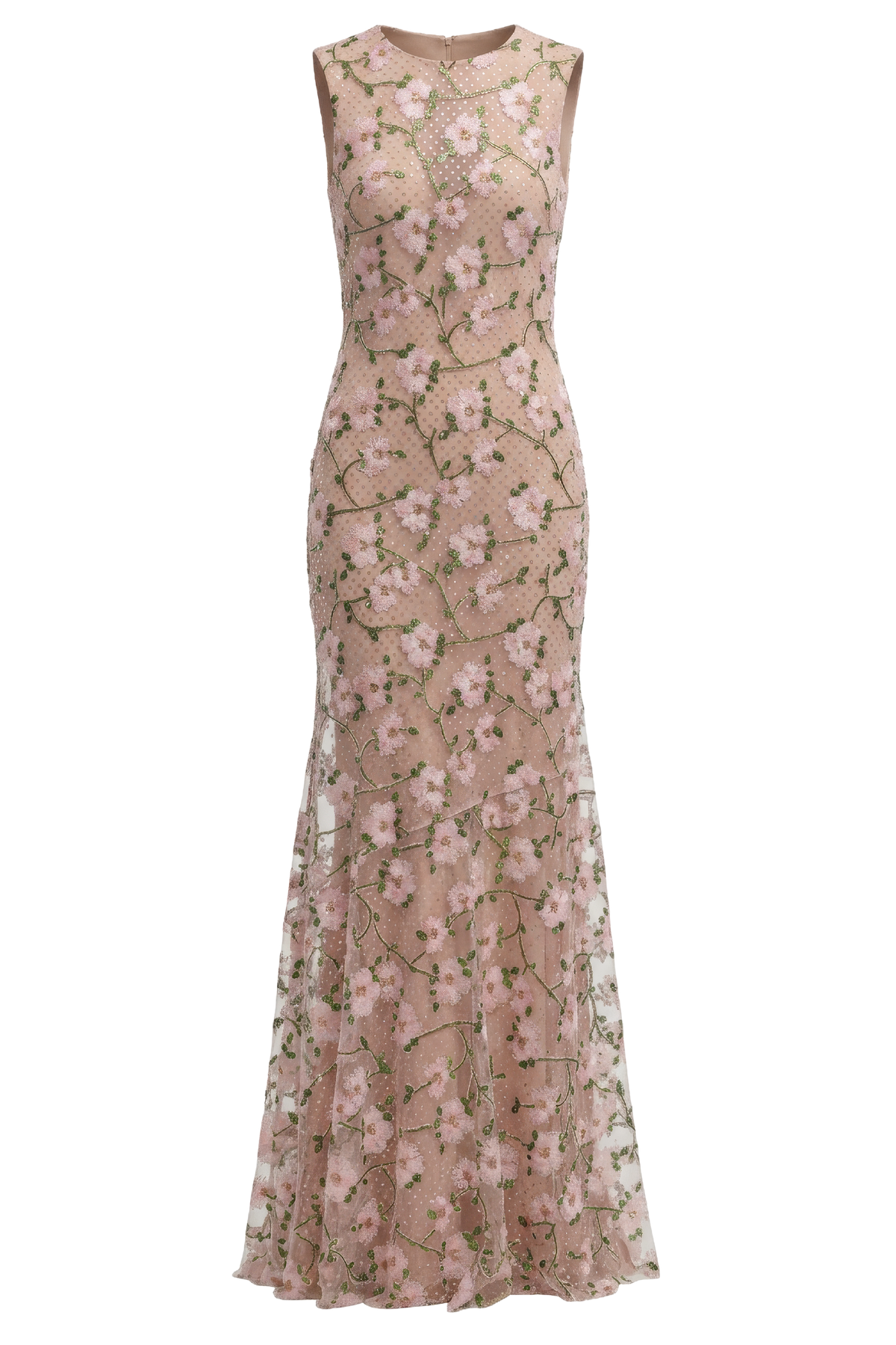 Pink Rhinestone Sequin Mesh Maxi Dress