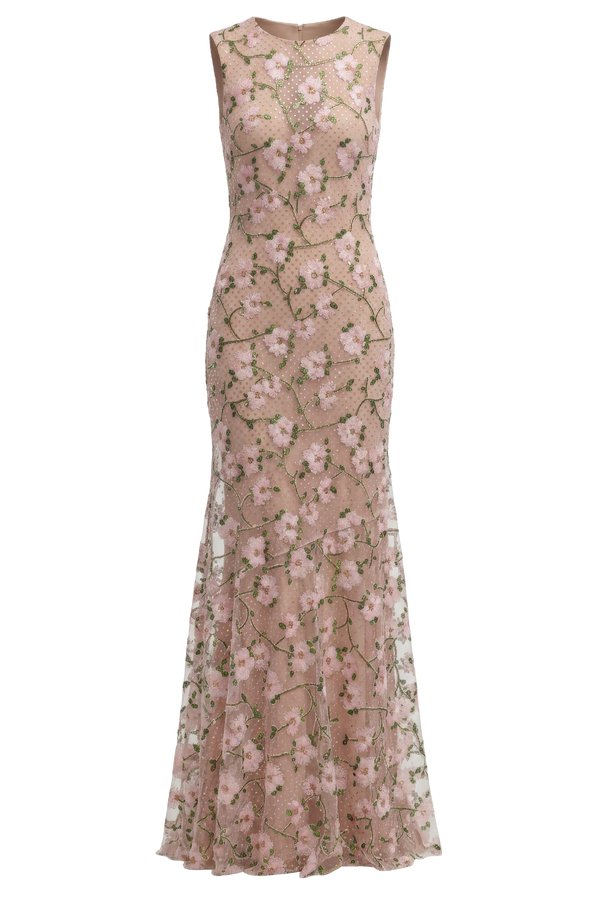 Pink Rhinestone Sequin Mesh Maxi Dress
