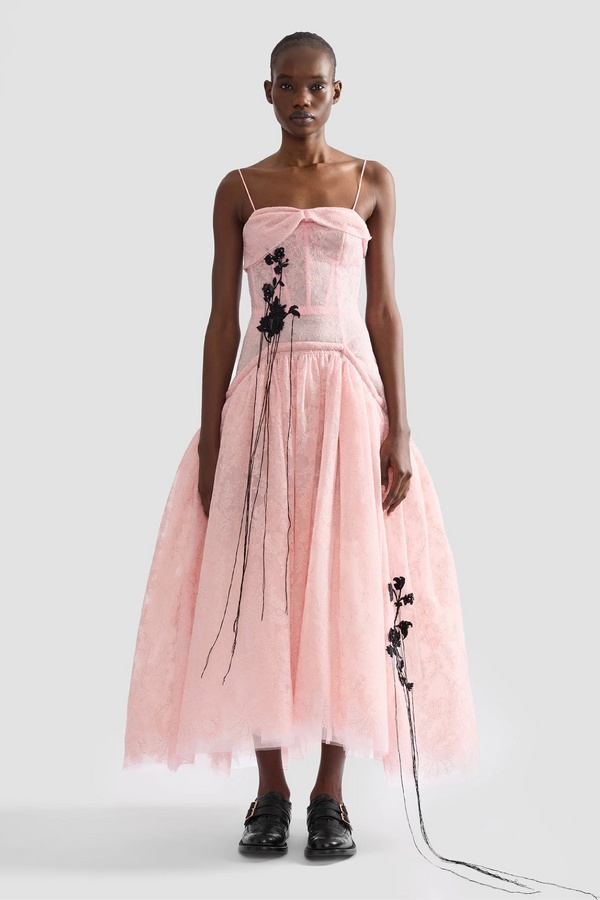 Floral Lace Tulle Sleeveless Midi Dress