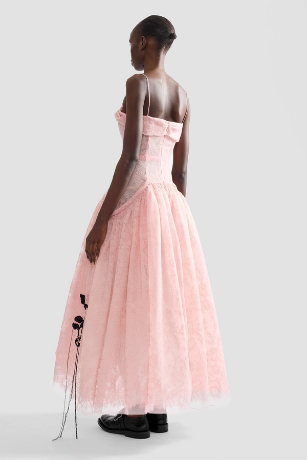 Floral Lace Tulle Sleeveless Midi Dress
