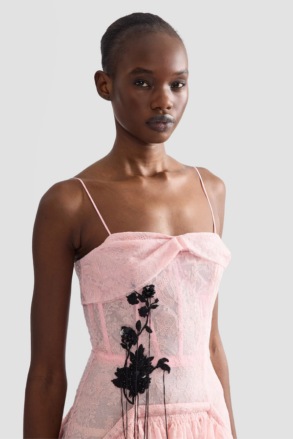 Floral Lace Tulle Sleeveless Midi Dress