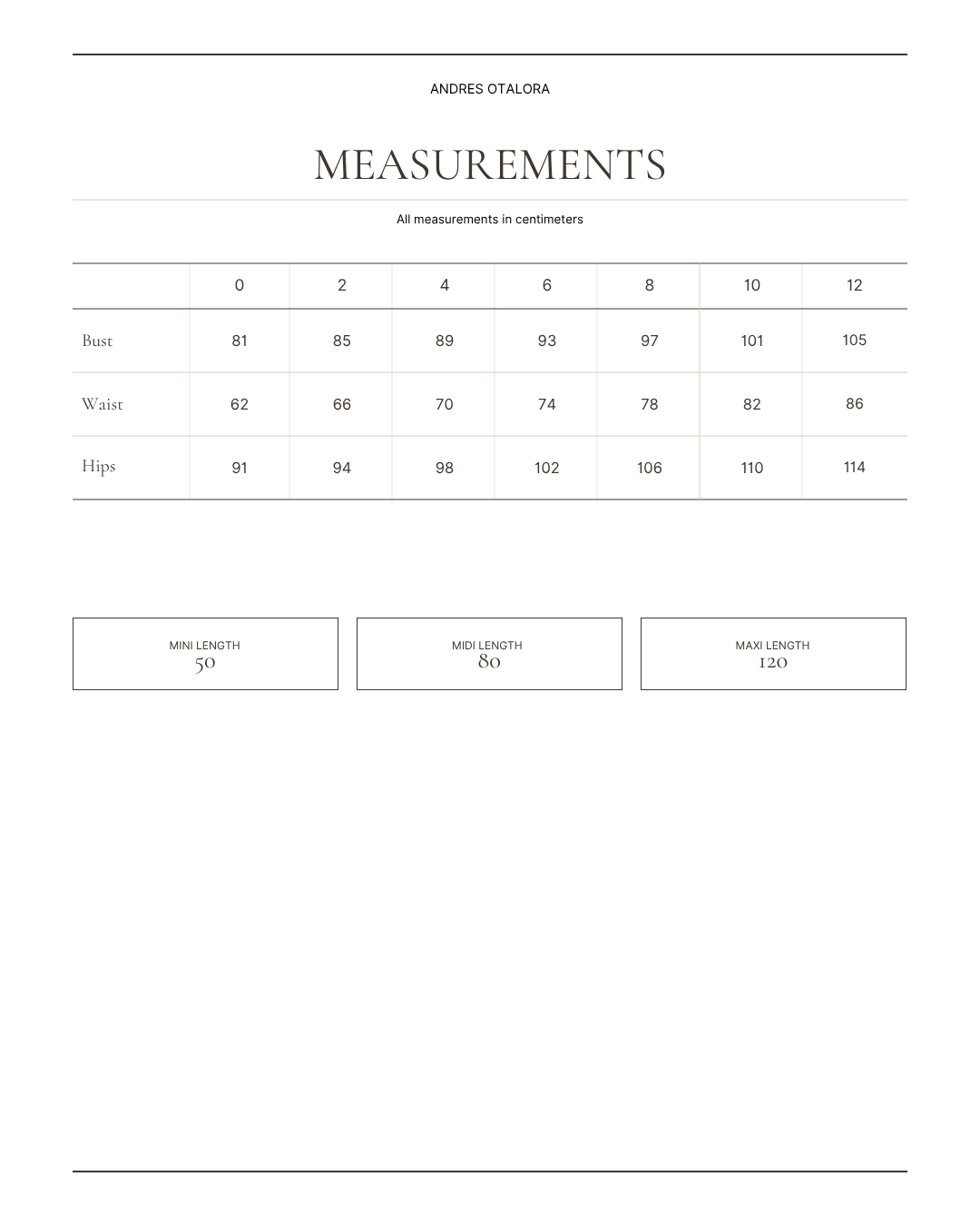 ANDRES OTALORA size chart