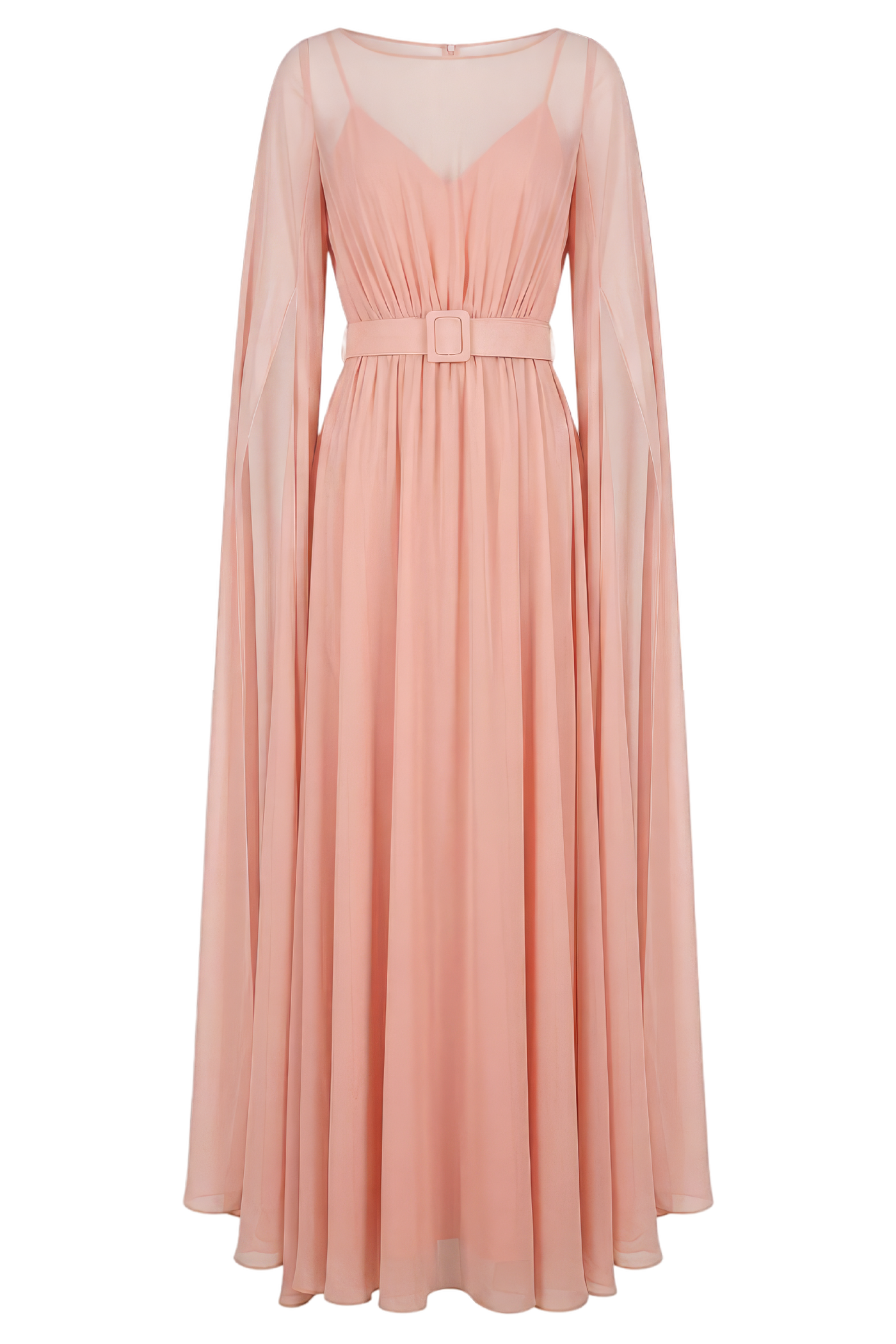 Belted Evening Cape Sleeve Gown