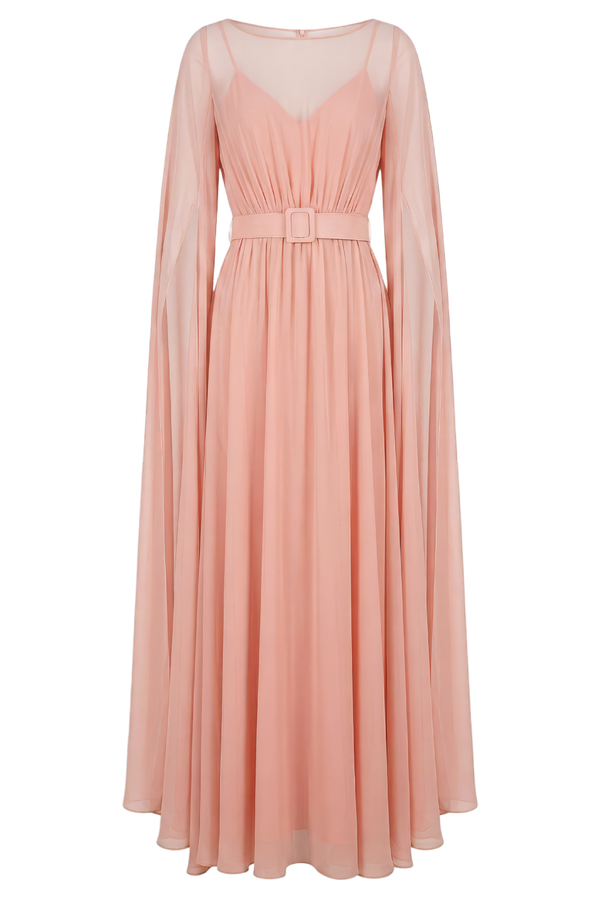 Belted Evening Cape Sleeve Gown