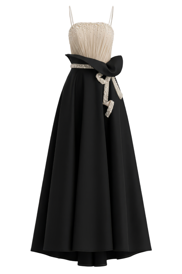 Beige and Black Pearl Ball Gown
