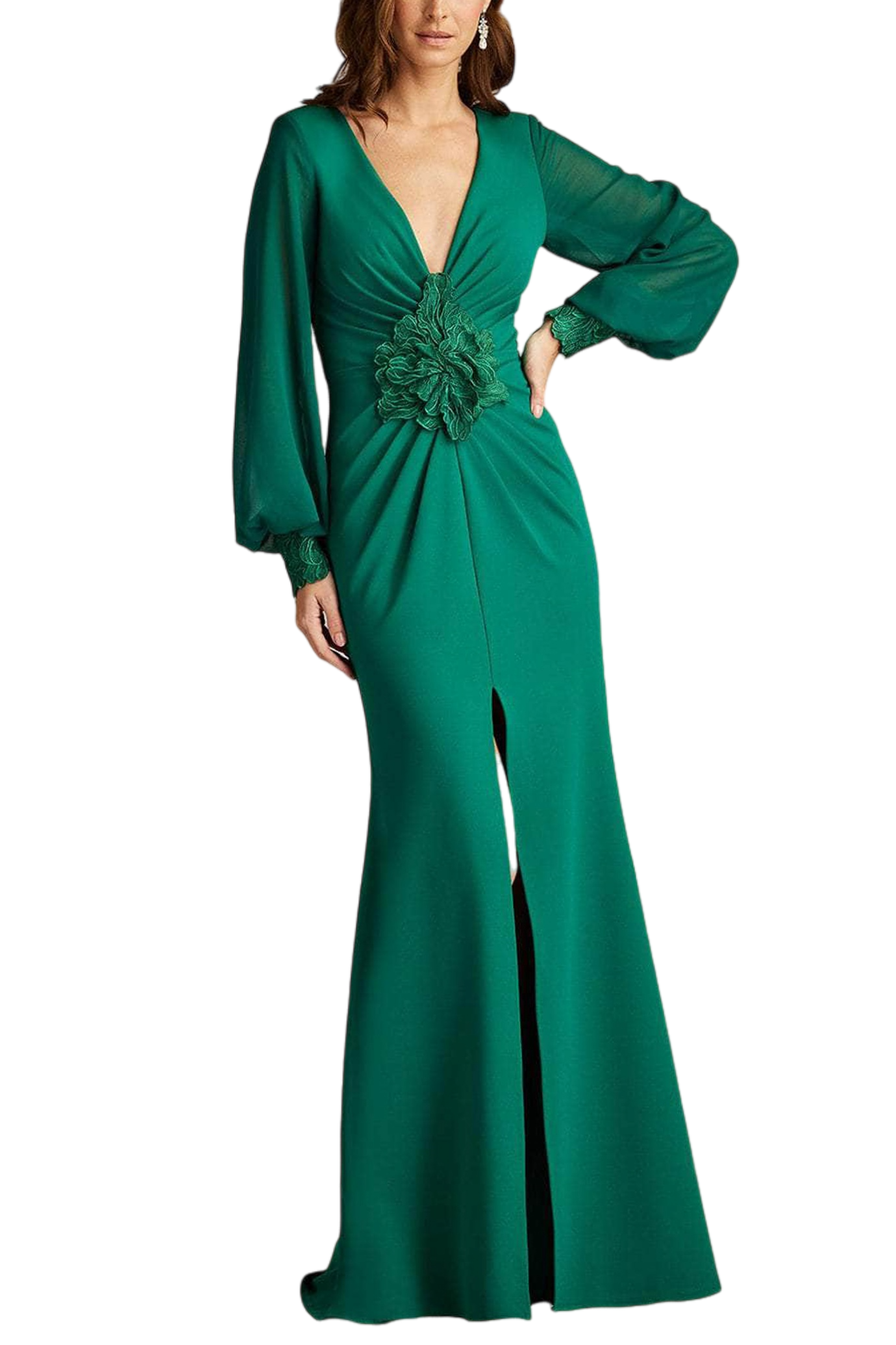 Sahana Bishop Sleeve Plunge Gown