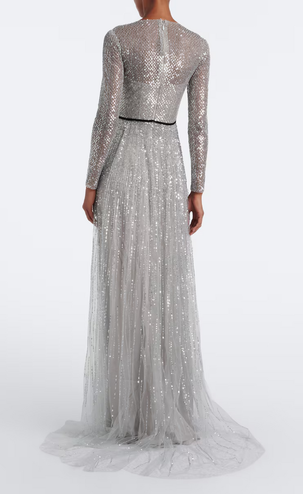 Bow-Detail Sequined Tulle Bustier Gown