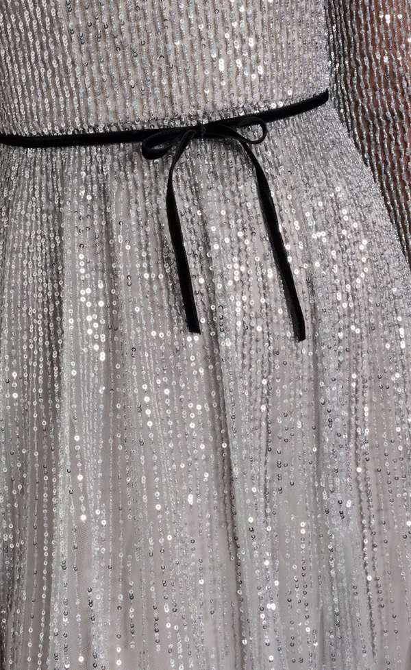 Bow-Detail Sequined Tulle Bustier Gown