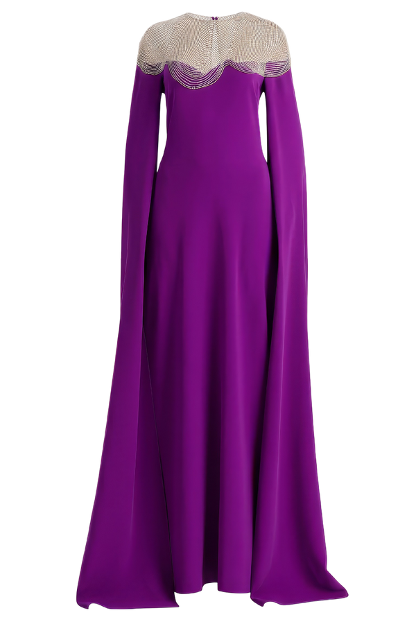 Ultraviolet Bugle Waves Embroidered Caftan