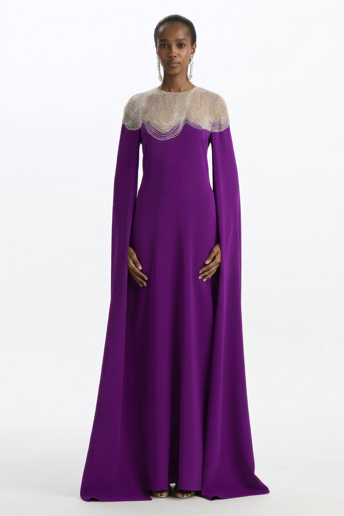 Ultraviolet Bugle Waves Embroidered Caftan