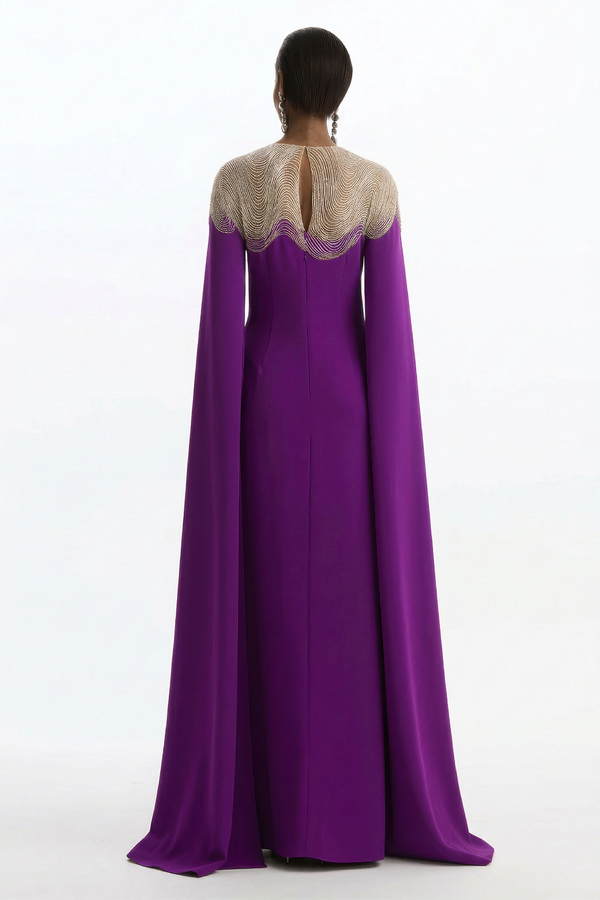 Ultraviolet Bugle Waves Embroidered Caftan