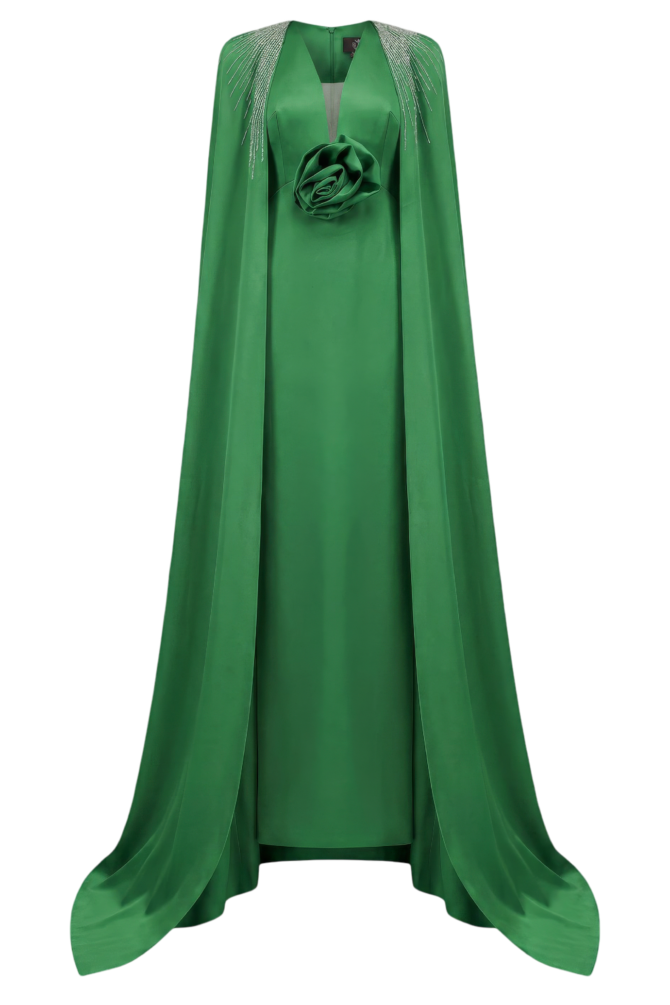 V-Neckline Sleeveless Gown With Long Cape