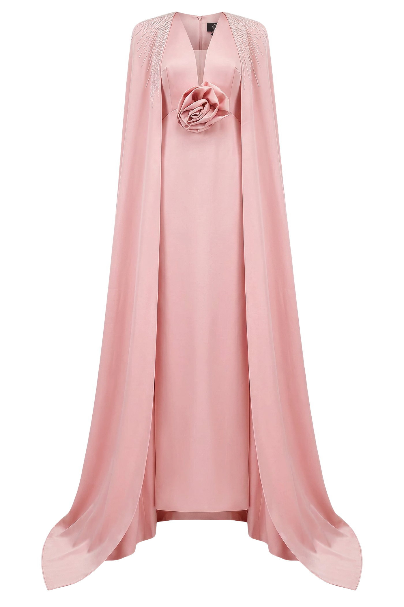 V-Neckline Sleeveless Gown With Long Cape