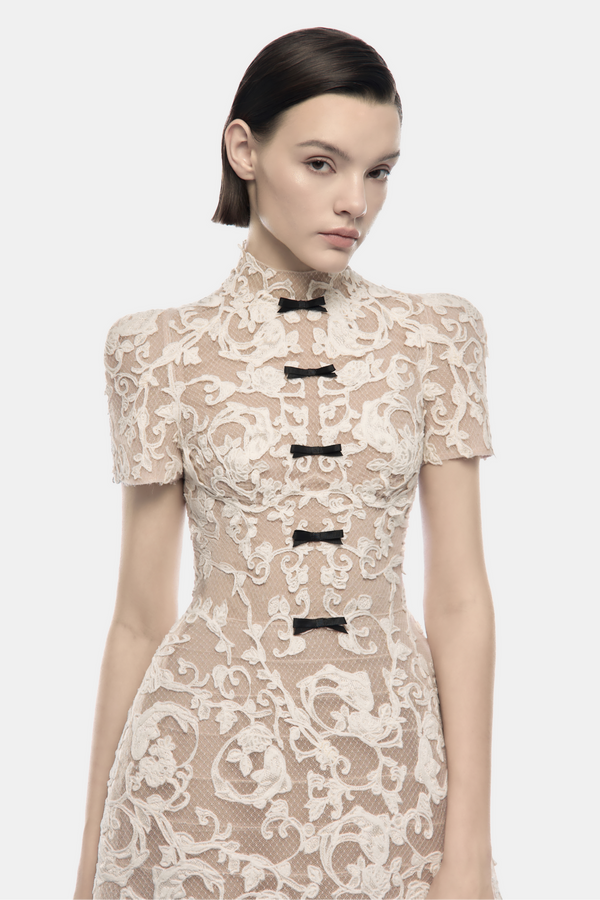 Ivory Brocade Maxi Dress